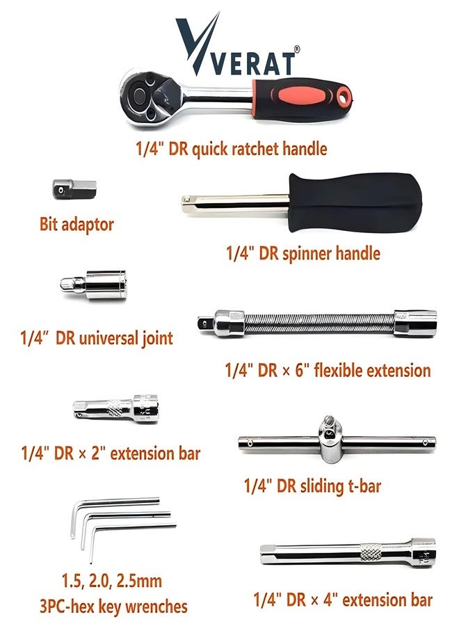 VERAT طقم أدوات يدوية من فولاذ الكروم والفاناديوم من فيرات، 46 في 1 - مجموعة مفاتيح ربط متعددة الأغراض مع مجموعة مقابس دقيقة - Image 2